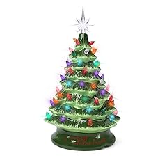 Ceramic Christmas Halloween Tree Green Black Prelit Christmas Decorations Tabletop Winter Tree Décor with Multicolor Bulbs Star Topper Vintage Christmas Lights (15inch) for sale  Delivered anywhere in Canada