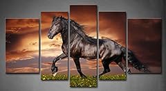 5 Panel Wall Art Black Friesian Running Horse Trot for sale  Delivered anywhere in Canada