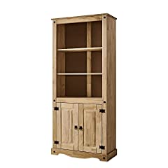 2 Door 2 Shelf Corona Tall Bookcase Solid Pine Wood, used for sale  Delivered anywhere in UK