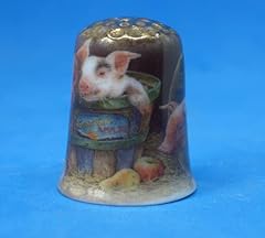 Porcelain China Collectible Thimble Pig in Bucket Gold, used for sale  Delivered anywhere in UK