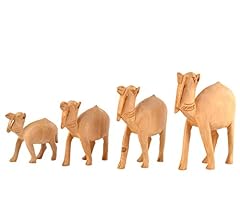 Truesellershop Camel Figurine Hand Carved Wood Animal Camel Statue Decorative Animal Sculpture Miniature Good Luck for Men/Women Set of 4 Pcs, used for sale  Delivered anywhere in Canada