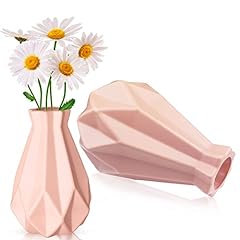 GZkedu - Vaso decorativo da 2 pezzi, in plastica rosa, vaso di fiori moderno, stile minimalista geometrico per decorazione domestica, soggiorno, tavolo, festa, centro di nozze GZ-01 usato  Spedito ovunque in Italia 