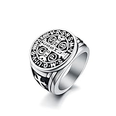 Men's St Benedict Ring Stainless Steel Christian Roman, used for sale  Delivered anywhere in Canada