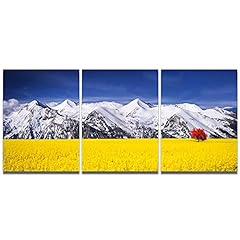 Red Tree Snowy Mountain Landscape 3 Panel Canvas Wall, used for sale  Delivered anywhere in Canada