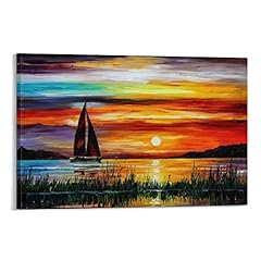 Canvas Wall Art Sailing Sunset Seascape Oil Painting for sale  Delivered anywhere in Canada