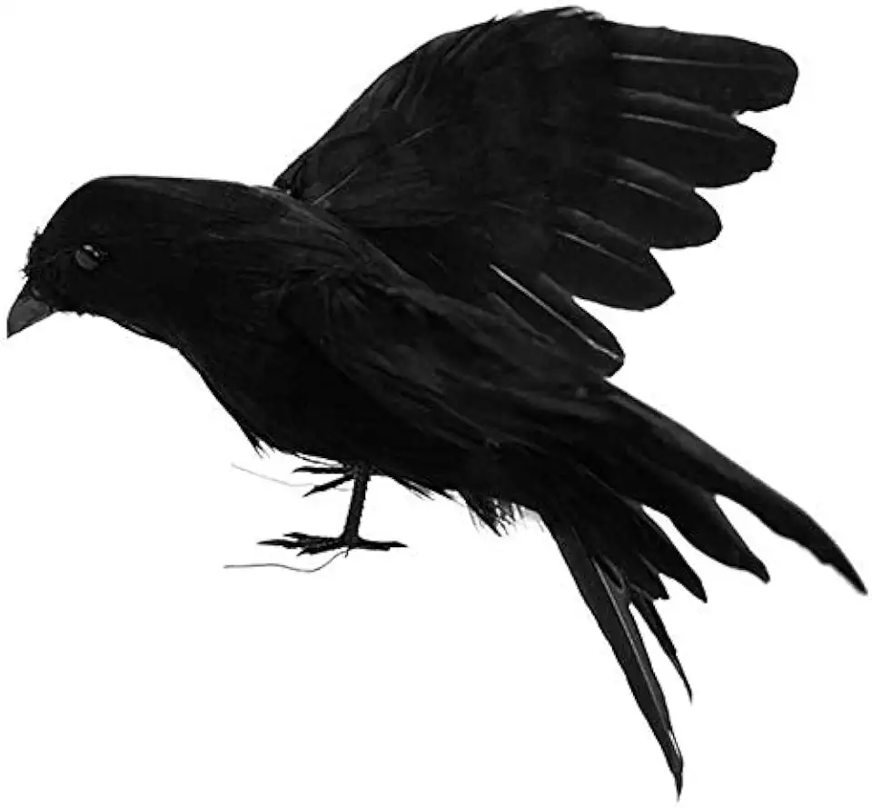 Gebruikt, MAGT Gevederde kraaien Realistische, gevederde kraaien Realistisch uitziende raven vogels zwart gevederde kraaien Halloween Prop decor, spookachtig feest woondecoratie (spreid vleugels) tweedehands  