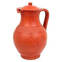 BharatSA Clay jug for Drinking Water/Terracotta/Mitti ka jug with Lid Natural Earthen Clay Handmade with Beautiful Design - 1.5 litres, Brown for sale  Delivered anywhere in Canada