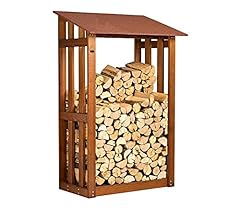 Porta legna Scaffalatura legnaia da ardere In legno massello di pino per esterno (L122 x P70 x 180H, TETTO ROSSO) Può contenere circa q.li 8 di legna usato  Spedito ovunque in Italia 