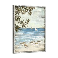 ARTISTIC PATH Ocean Abstract Wooden Artwork Framed: Seagulls Graphic Art Print on Wood Board for Bathroom (12''W x 16''H, Multi-Sized/Material) for sale  Delivered anywhere in Canada