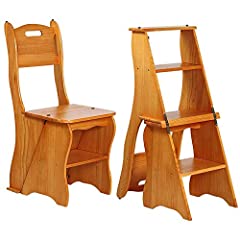Wooden Folding Library Ladder Chair,2 in 1 Lightweight for sale  Delivered anywhere in USA 