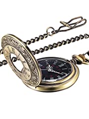 Vintage Pocket Watch Steel Men Watch with Chain (Bronze) for sale  Delivered anywhere in USA 