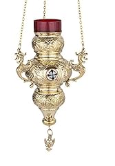 Greek Byzantine Christian Orthodox Brass Church Hunging Oil Lamp with Cross and Chain - 189b for sale  Delivered anywhere in Canada