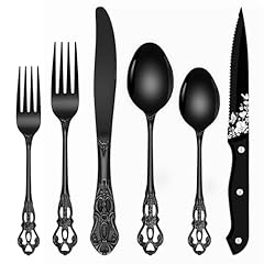 Black silverware set for sale  Delivered anywhere in USA 