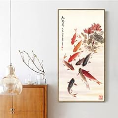 Traditional Chinese Painting Picture Large Koi Lotus Flower Nine Fishes Canvas Art Wall Decor Vintage Home Decoration 120x60cm frameless for sale  Delivered anywhere in Canada