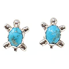 Zuni Turquoise & Silver Turtle Post Earrings by Kinsell for sale  Delivered anywhere in USA 