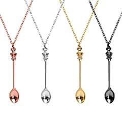 Lanzn 4 Pieces Spoon Necklace Charm Spoon Pendant Necklace for sale  Delivered anywhere in UK