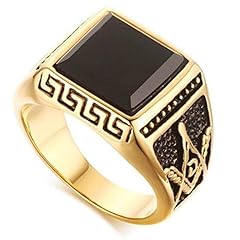 DUANMEINAD Gold Men Masonic Rings Black Stone Wedding for sale  Delivered anywhere in USA 