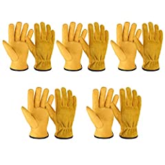 OZERO 5 Pairs Leather Work Gloves Flex Grip Tough Cowhide for sale  Delivered anywhere in USA 