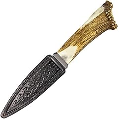 Traditional Sgian Dubh Damascus Steel Stag Horn Finish Leather Holder Scottish Made for sale  Delivered anywhere in Canada
