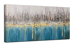 Ardemy Teal Abstract Cityscape Canvas Wall Art Modern for sale  Delivered anywhere in Canada