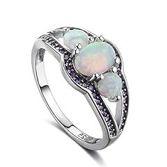 YAZILIND S925 Sterling Silver Band Oval Opal Eternity for sale  Delivered anywhere in UK