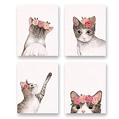 Watercolor Lovely Cat Art Print- Flower Pet Cat Canvas for sale  Delivered anywhere in Canada