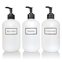 Artanis Home Silkscreened Empty Shower Bottle Set for Shampoo, Conditioner, and Body Wash, Squat 16 oz 3-Pack, White (Black Pumps) for sale  Delivered anywhere in Canada