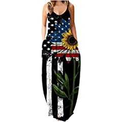 LFEOOST Independence Day Womens Maxi Dress Sexy Spaghetti for sale  Delivered anywhere in Canada
