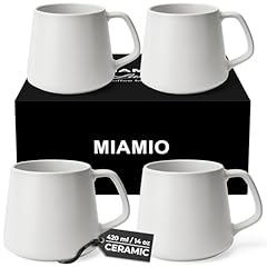 MIAMIO - Coffee Mugs Set of 4 / Large Ceramic Coffee Cups (420 ml) - Mug for Cappuccino, Tea, Espresso - Microwave and Dishwasher Safe - Luxe Collection (White) for sale  Delivered anywhere in UK