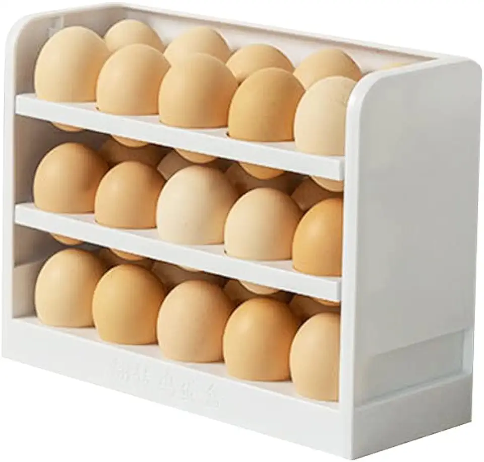 Eierhouder voor koelkast, 3-laags Flip koelkast Egg Tray Container, Egg Storage Organizer voor koelkastdeur, Winkels 30 eieren tweedehands  