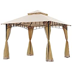 Outsunny 10x10ft Double Tier Gazebo Garden Canopy Outdoor Sunshade Tent Water-Resistant Anti-UV Roof with Metal Frame and Mesh Sidewalls Beige, used for sale  Delivered anywhere in Canada