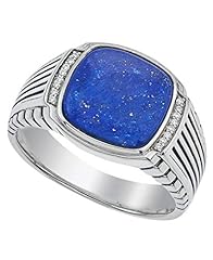 Esquire Blue Lapis Cushion Cut Ring with Sterling Silver for sale  Delivered anywhere in USA 
