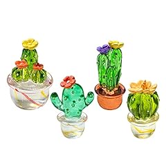 QIANSHENG 4PCS Handmade Blown Glass Art Cactus Cute, used for sale  Delivered anywhere in USA 