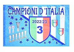 Bandiera Del Napoli Festa 3° Scudetto Cm 94x140 Calcio Tifosi Azzurri Campione D'Italia Tricolore Trofei Coppe usato  Spedito ovunque in Italia 