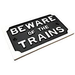 BEWARE OF TRAINS RAILWAY RETRO ANTIQUE STYLE METAL, used for sale  Delivered anywhere in Canada