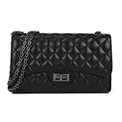 Quilted Crossbody Bags for Women Leather Ladies Shoulder Purses with Chain Strap Stylish Clutch Purse, Black, Medium, used for sale  Delivered anywhere in Canada
