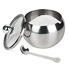 Sugar Bowl, Stainless Steel Sugar Pot with Clear Lid for sale  Delivered anywhere in UK