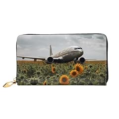TRSGKSQP Leather Wallet for Women Men Bifold Wallet Ultra Slim Credit Card Holder Plane Flies to Sunflower Field Ladies Clutch Purse for sale  Delivered anywhere in UK