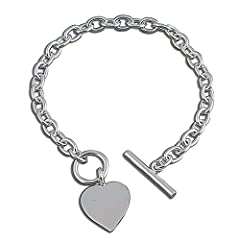 8" Inch Heart Charm Tag Sterling Silver Bracelet with for sale  Delivered anywhere in UK