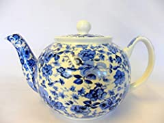 Heron Cross Pottery 2 cup teapot in blue rose chintz for sale  Delivered anywhere in UK