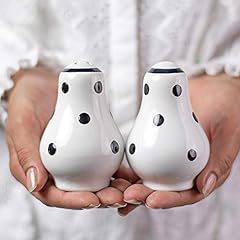 Used, Handmade White and Black Polka Dot Ceramic Salt and Pepper Pots, Shakers, Cruet Set, Holder, Housewarming Gift by City to Cottage for sale  Delivered anywhere in Canada