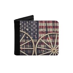 Men's Leather Wallets,Two Antique Wagon Wheels Lying up Against a Building with Wooden siding Flag of USA,Sleek and Slim,Small and Light,Unique Wallet for sale  Delivered anywhere in Canada