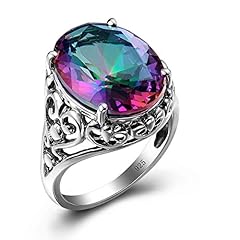 SzjinAo Women Sterling Silver 6ct Round Mystic Fire for sale  Delivered anywhere in UK