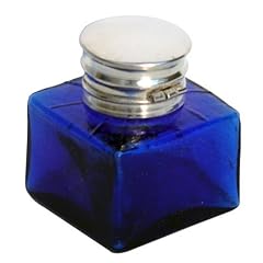 Antique Silver Colbalt Blue Square Glass Inkwell for sale  Delivered anywhere in Canada