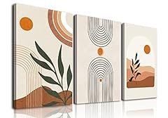 Boho Wall Art Set of 3, Mid-Century Modern Wall Prints Framed Canvas Paintings Minimalist Abstract Geometric Beige Orange Moon Plant Desert Nature Illustrations Artwork, Boho Wall Decor Ready To Hang for Living Room Bedroom Bathroom Office(12"x16") for sale  Delivered anywhere in Canada
