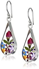 Sterling Silver Multi Pressed Flower Teardrop Earrings for sale  Delivered anywhere in USA 