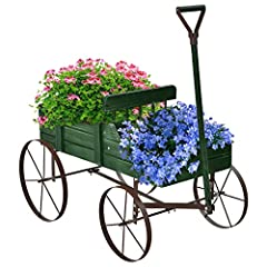 DORTALA Garden Plant Planter Wooden Wagon Planter with Wheels, Decorative Indoor/Outdoor 2 Planting Sections and Adjustable Handle, Garden Backyard Planter Green 24.5"x13.5"x24" for sale  Delivered anywhere in Canada