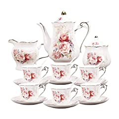 fanquare 15 Pieces Porcelain Vintage Tea Set,Rose Flowers for sale  Delivered anywhere in USA 