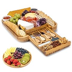 SMIRLY Bamboo Cheese Board and Knife Set: Large Charcuterie for sale  Delivered anywhere in USA 