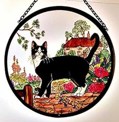 Decorative Hand Painted Stained Glass Window Sun Catcher/Roundel In A Cottage Garden Cat Design., used for sale  Delivered anywhere in Canada